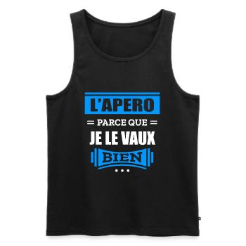 L'APÉRO PARCE QUE JE LE VAUX BIEN - Débardeur bio Premium Homme - noir - Devant - Michal (187cm)