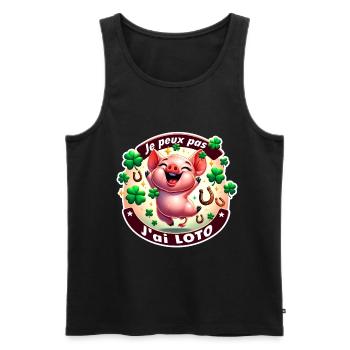 Je peux pas j'ai loto, cochon - Débardeur bio Premium Homme - noir - Devant - AI Model Male 178 light (178cm)