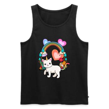 Regenbogen Einhorn Katze Blumen Frühling Sommer - Männer Premium Bio Tank Top - Schwarz - Vorne - AI Model Male 178 light (178cm)