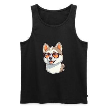 Husky Chien Race Aquarelle Dessin Animé Kawaii Lunettes - Débardeur bio Premium Homme - noir - Devant - Michal (187cm)