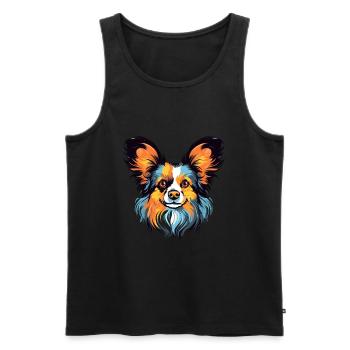 Papillon chien race aquarelle dessin animé Kawaii couleur - Débardeur bio Premium Homme - noir - Devant - Michal (187cm)