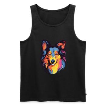 Shetland Schäferhund Hund Rasse Aquarell Karikatur Kaw - Männer Premium Bio Tank Top - Schwarz - Vorne - AI Model Male 178 light (178cm)