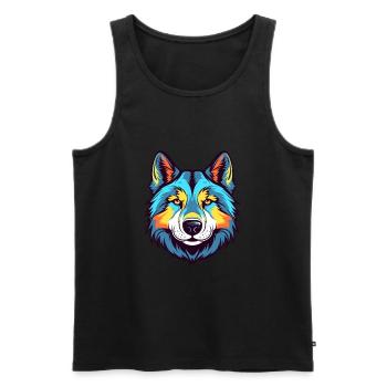 Husky sibérien chien race aquarelle dessin animé Kawaii - Débardeur bio Premium Homme - noir - Devant - Michal (187cm)
