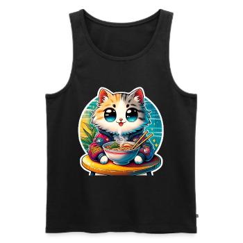 Cat Ramen Kawaii Anime - Men's Premium Organic Tank Top - black - Front - AI Model Male 178 light (178cm)