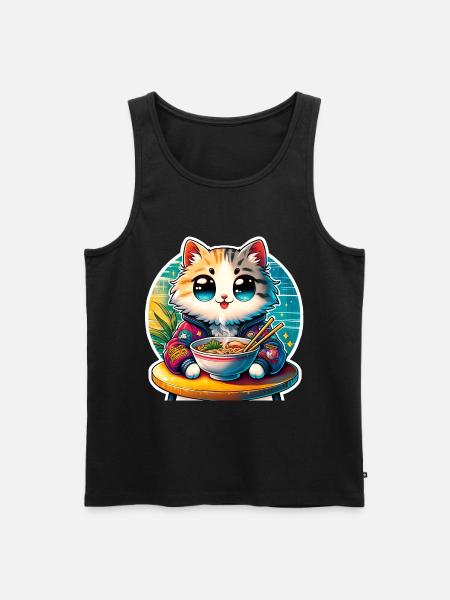 Cat Ramen Kawaii Anime - Men's Premium Organic Tank Top - black