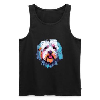 Cotons de Tuléar Race Chien Aquarelle Dessin Animé Kawa - Débardeur bio Premium Homme - noir - Devant - AI Model Male 178 light (178cm)