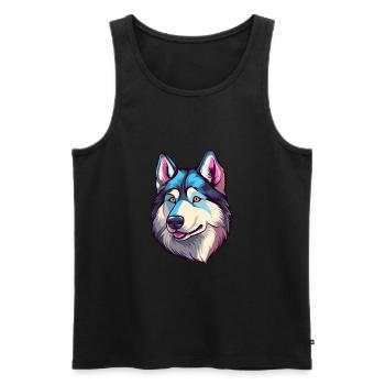 Husky Chien Race Aquarelle Dessin animé Kawaii Coloré - Débardeur bio Premium Homme - noir - Devant - Michal (187cm)