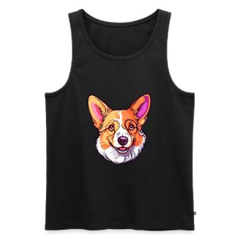 Corgi Chien Race Aquarelle Dessin Animé Kawaii Coloré - Débardeur bio Premium Homme - noir - Devant - Michal (187cm)