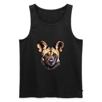 Chien sauvage africain race aquarelle dessin animé Kawaii C - Débardeur bio Premium Homme - noir - Devant - Michal (187cm)