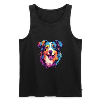 Australian Shepherd Dog Breed Watercolor Cartoon K - Men's Premium Organic Tank Top - black - Front - Michal (187cm)