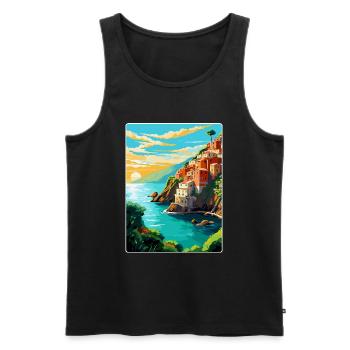 Cinque Terre Italien Vintage Reiseplakat Souvenir - Männer Premium Bio Tank Top - Schwarz - Vorne - Michal (187cm)