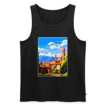Bergame Italie Affiche de voyage vintage WPA Souvenir - Débardeur bio Premium Homme - noir - Devant - Michal (187cm)