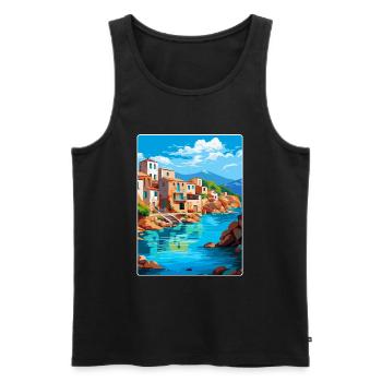 Crète Grèce Affiche de voyage vintage WPA Souvenir - Débardeur bio Premium Homme - noir - Devant - AI Model Male 178 light (178cm)