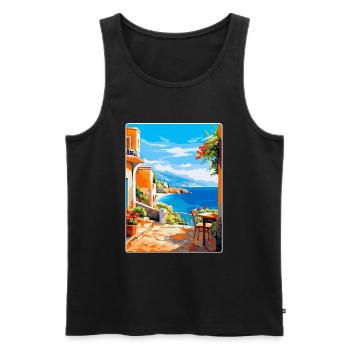 Crète Grèce Affiche de voyage vintage WPA Souvenir - Débardeur bio Premium Homme - noir - Devant - AI Model Male 178 light (178cm)