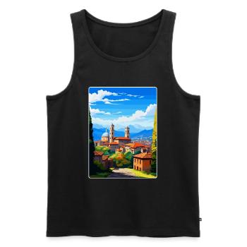 Bergame Italie Affiche de voyage vintage WPA Souvenir - Débardeur bio Premium Homme - noir - Devant - Michal (187cm)
