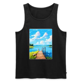 Lac de Lacanau France Poster de voyage vintage souvenir - Débardeur bio Premium Homme - noir - Devant - AI Model Male 178 light (178cm)