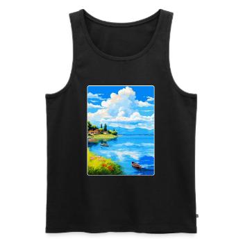 Lac de Varèse Italie Affiche de voyage vintage souvenir - Débardeur bio Premium Homme - noir - Devant - Michal (187cm)