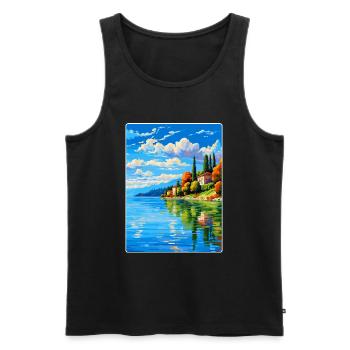 Lac de Varèse Italie Affiche de voyage vintage souvenir - Débardeur bio Premium Homme - noir - Devant - Michal (187cm)