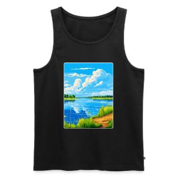 Lac de Lacanau France Poster de voyage vintage souvenir - Débardeur bio Premium Homme - noir - Devant - AI Model Male 178 light (178cm)
