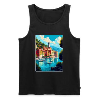 Portofino Italie Affiche de voyage vintage Souvenir WPA - Débardeur bio Premium Homme - noir - Devant - Michal (187cm)