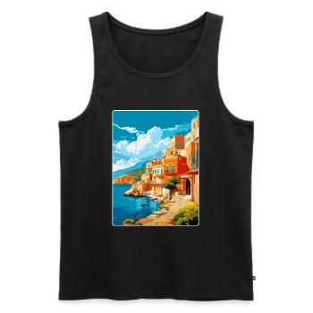 Crète Grèce Affiche de voyage vintage WPA Souvenir - Débardeur bio Premium Homme - noir - Devant - AI Model Male 178 light (178cm)