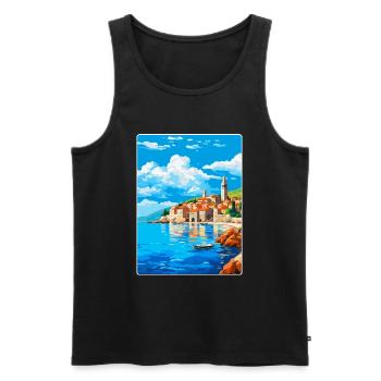 Budva Montenegro Vintage Poster Souvenir de Voyage - Débardeur bio Premium Homme - noir - Devant - Michal (187cm)