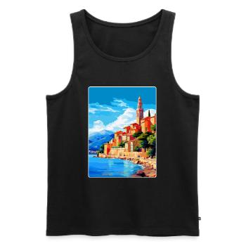 Menton France Affiche de voyage vintage WPA Souvenir - Débardeur bio Premium Homme - noir - Devant - Michal (187cm)