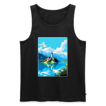 Bleder See Slowenien Vintage Reise Poster Souvenir - Männer Premium Bio Tank Top - Schwarz - Vorne - Michal (187cm)
