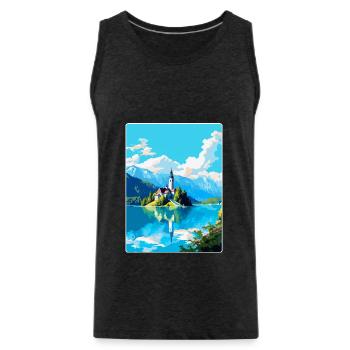 Lac de Bled, Slovénie, Affiche de voyage vintage, Souvenir - Débardeur bio Premium Homme - charbon - Devant - Alexander (188cm)
