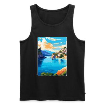 Crète Grèce Affiche de voyage vintage WPA Souvenir - Débardeur bio Premium Homme - noir - Devant - AI Model Male 178 light (178cm)