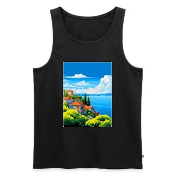 Lac de Bolsena Italie Affiche de voyage vintage souvenir - Débardeur bio Premium Homme - noir - Devant - Michal (187cm)
