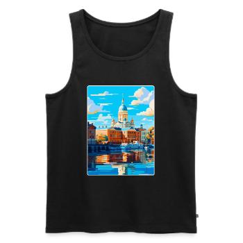 Helsinki Finlande Affiche de voyage vintage souvenir - Débardeur bio Premium Homme - noir - Devant - Michal (187cm)