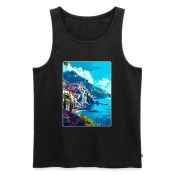 Amalfi Italie Affiche de voyage vintage WPA Souvenir - Débardeur bio Premium Homme - noir - Devant - Michal (187cm)