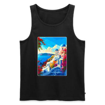 Santorin Grèce Affiche de voyage vintage souvenir - Débardeur bio Premium Homme - noir - Devant - Michal (187cm)