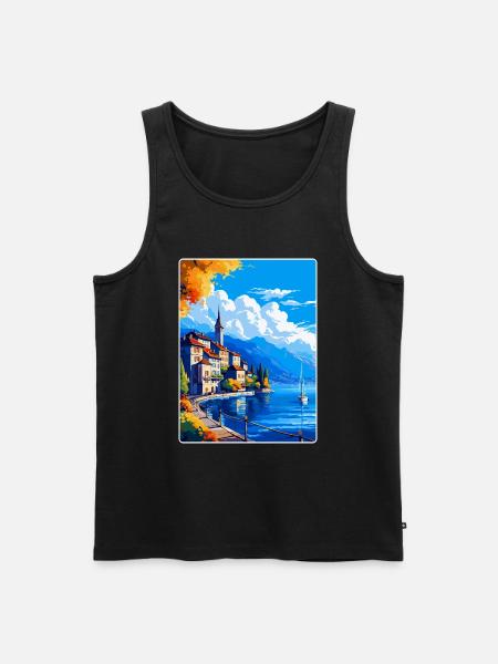 Vevey Switzerland Vintage Travel Poster Souvenir - Men's Premium Organic Tank Top - black