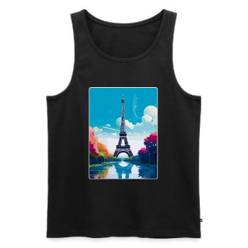 Tour Eiffel Paris France Affiche de voyage vintage - Débardeur bio Premium Homme - noir - Devant - Michal (187cm)
