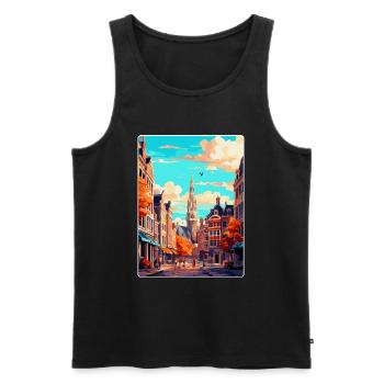 Brussels Belgium Vintage Travel Poster Souvenir - Men's Premium Organic Tank Top - black - Front - Michal (187cm)