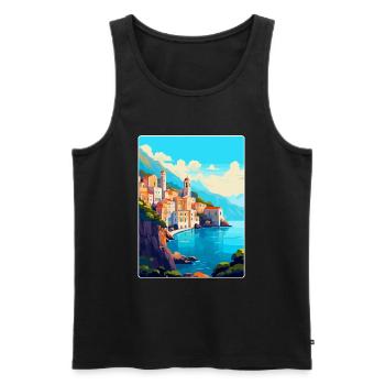 Amalfi Italie Affiche de voyage vintage WPA Souvenir - Débardeur bio Premium Homme - noir - Devant - Michal (187cm)