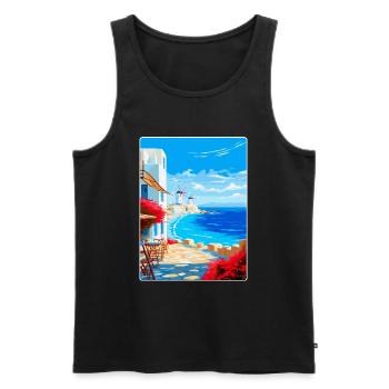 Mykonos Grèce Affiche de voyage vintage Souvenir WPA - Débardeur bio Premium Homme - noir - Devant - Michal (187cm)