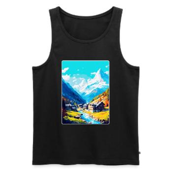 Saas Fee Suisse Affiche de voyage vintage WPA Art - Débardeur bio Premium Homme - noir - Devant - AI Model Male 178 light (178cm)