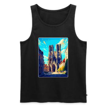 Reims France Vintage Travel Poster WPA Souvenir - Men's Premium Organic Tank Top - black - Front - AI Model Male 178 light (178cm)