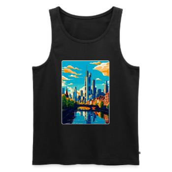 Francfort, Allemagne, Affiche de voyage vintage, souvenir - Débardeur bio Premium Homme - noir - Devant - Michal (187cm)