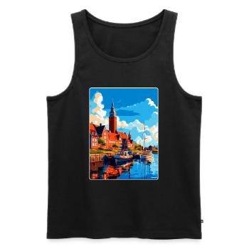 Halmstad Sweden Vintage Travel Poster Souvenir WPA - Men's Premium Organic Tank Top - black - Front - AI Model Male 178 light (178cm)