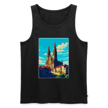 Santiago De Compostela Spain Vintage Travel Poster - Men's Premium Organic Tank Top - black - Front - AI Model Male 178 light (178cm)