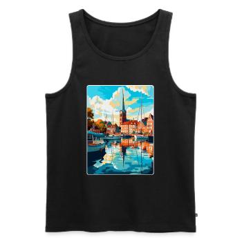 Flensburg Germany Vintage Travel Poster Souvenir - Men's Premium Organic Tank Top - black - Front - Michal (187cm)