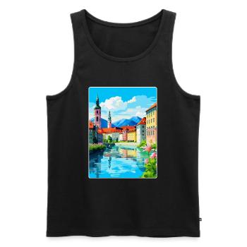 Ljubljana Slovénie Affiche de voyage vintage souvenir - Débardeur bio Premium Homme - noir - Devant - Michal (187cm)