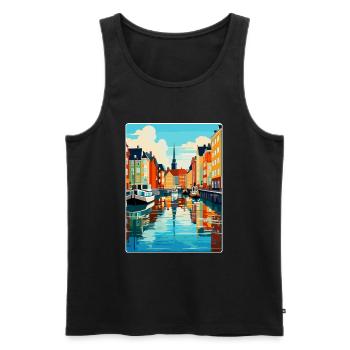 Copenhague, Danemark, Affiche de voyage vintage souvenir - Débardeur bio Premium Homme - noir - Devant - Michal (187cm)