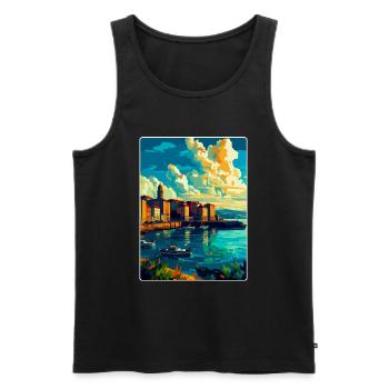 Une Corogne Espagne Affiche de voyage vintage Souvenir WPA - Débardeur bio Premium Homme - noir - Devant - Michal (187cm)