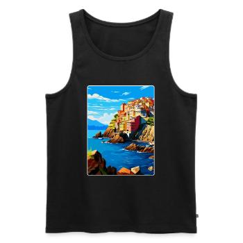 Cinque Terre Italien Vintage Reiseplakat Souvenir - Männer Premium Bio Tank Top - Schwarz - Vorne - Michal (187cm)