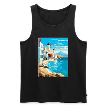 Mykonos Grèce Affiche de voyage vintage Souvenir WPA - Débardeur bio Premium Homme - noir - Devant - Michal (187cm)